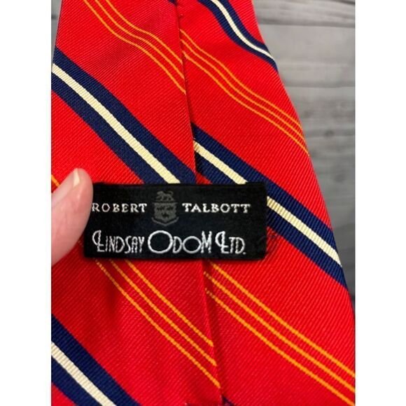Men's Robert Talbot Red Blue Striped Tie One Size - Picture 3 of 3